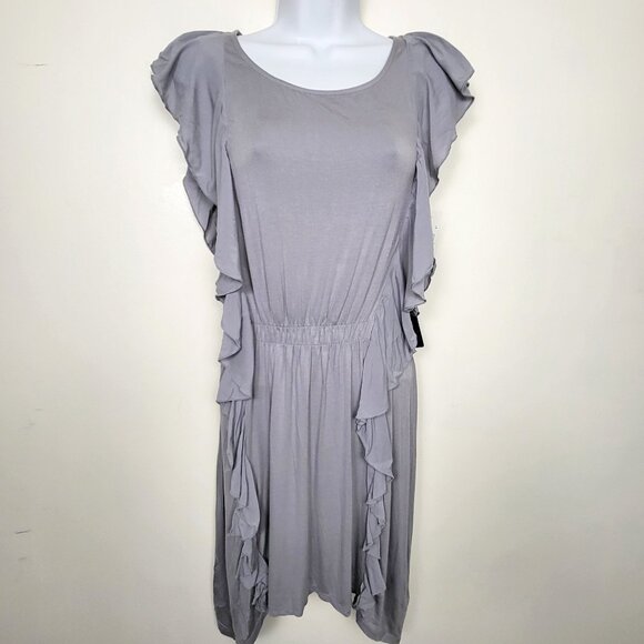 NEW - Dex grey rayon dress with ruffles. Size XS - Picture 1 of 4
